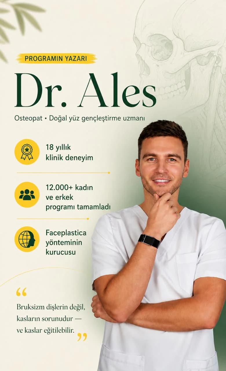 Dr. Ales — osteopat, 18 yıllık klinik deneyim, 12.000+ mezun, Faceplastica yönteminin kurucusu