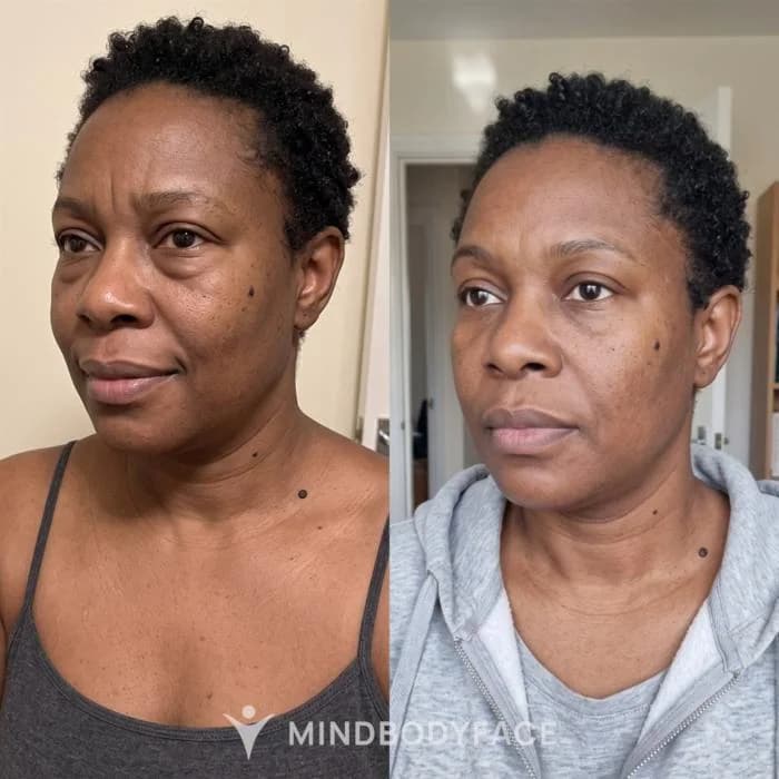 Before and after: reduced morning swelling and more defined cheekbones