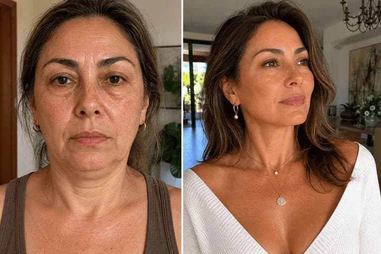 Before and after: flatter under-eye area and firmer jawline