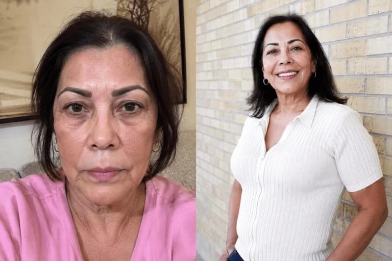 Before and after: smoother forehead lines and a cleaner jawline