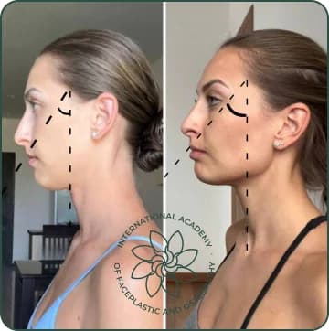 The contour of the chin and jaw have become sharper. Sagging in the lower part of the face has disappeared. The cheekbones have become more pronounced, visually tightening the face and making it look younger