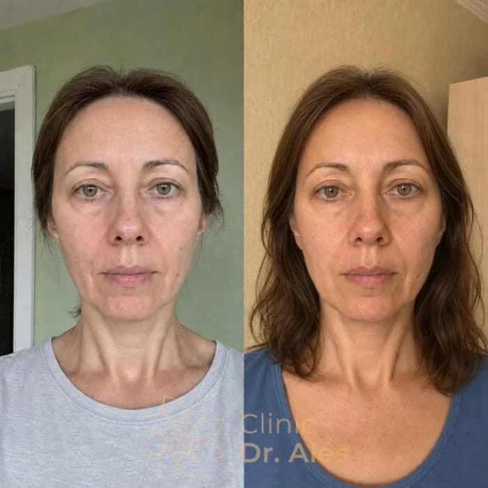 Before and after — Case 1: Softer nasolabial folds, cheeks sit higher