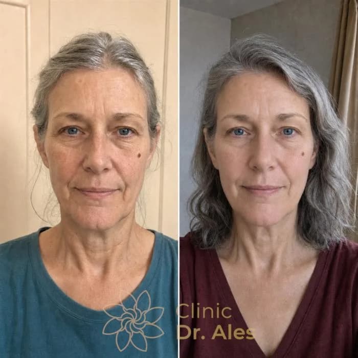 Before and after — Case 16: Softer smile lines, visibly lifted cheeks