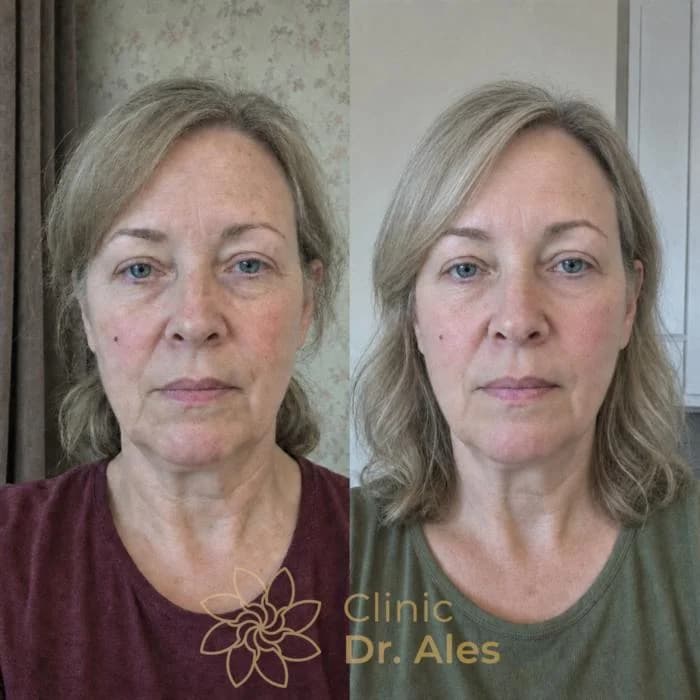 Before and after — Case 2: Smoother smile lines, firmer jawline