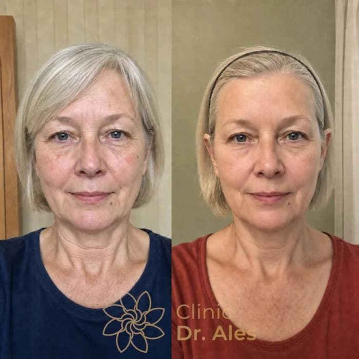 Before and after — Case 8: Tighter jawline, softer nasolabial folds