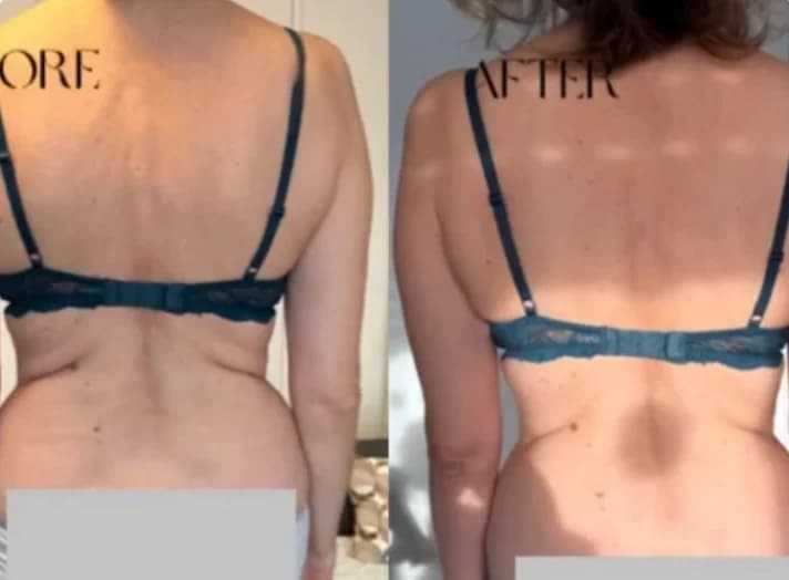 the waistline looks more defined and elongated. the back appears straighter and more toned. shoulders have opened up, improving posture. muscle definition along the spine is more visible. the overall silhouette looks slimmer, lighter, and more balanced