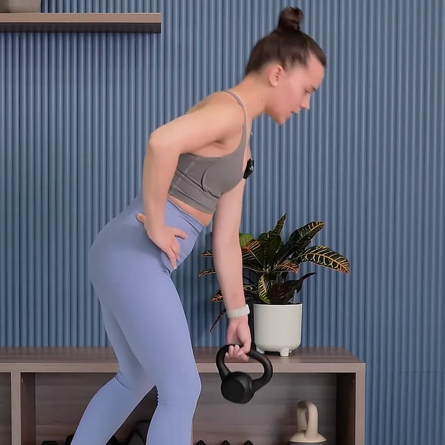 Single-leg hip hinge with a kettlebell