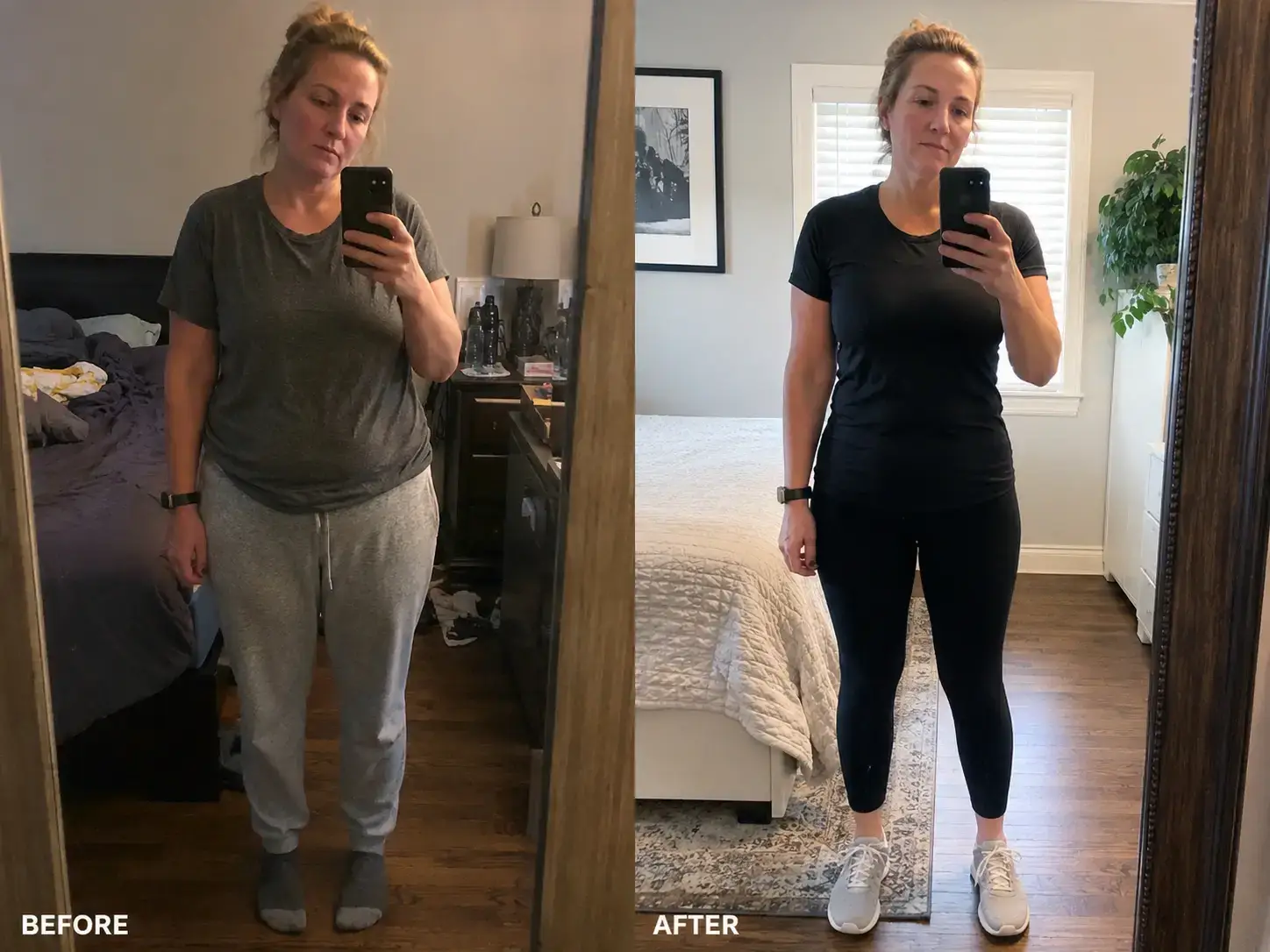 Before and after — taller, lighter body